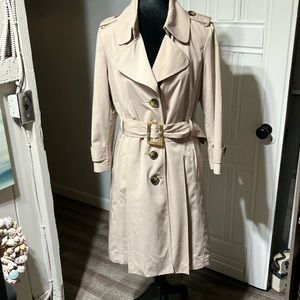London Fog Lined Buckle Belt Trench Coat Tan S